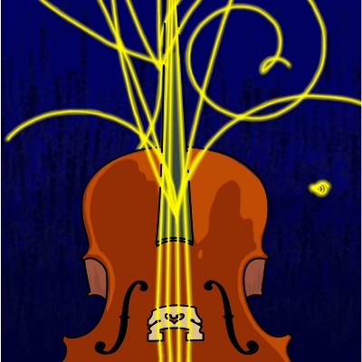 Cello with particle tracks
