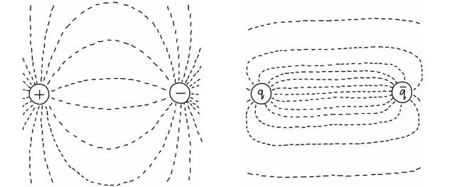 Electric and gluonic field lines, slightly farther apart