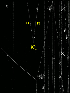 Bubble chamber photo of kaon to two pions